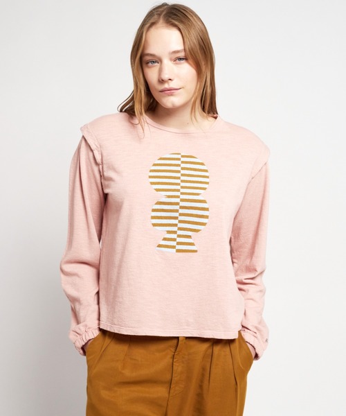 tシャツ Tシャツ レディース Striped mold puff sleeve T-shirt｜zozo