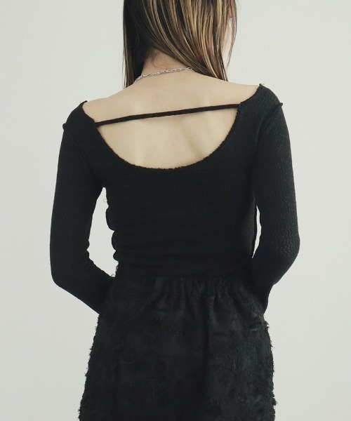 ニット セーター バックオープンシアーニット／back open summer knit 長袖 ロング丈 シアーニット ローゲージ メランジ 背中空き