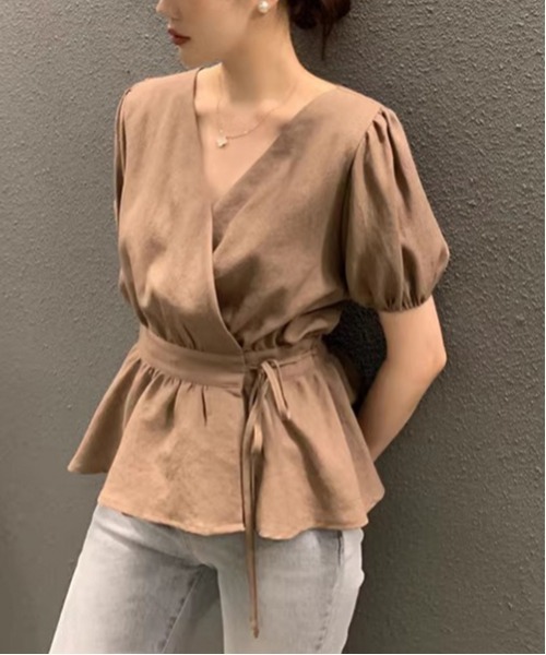 gossip!ロサンゼルス ブラウス シャツ Vネックサイドリボン