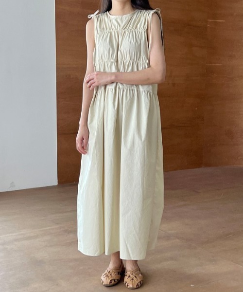 sorule ワンピース ショルダーリボンシャーリングワンピース