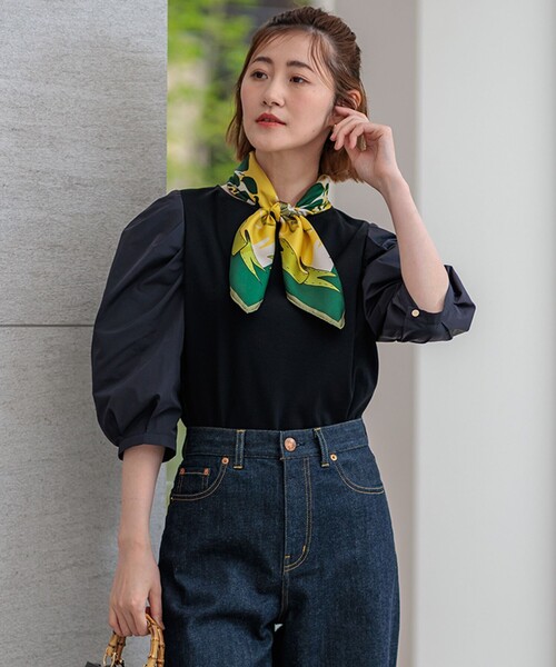 tシャツ 「一部店舗限定」コットンポンチコンビジャージー コクーンスリーブ カットソー レディース