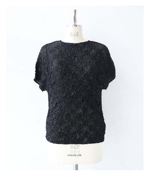 tシャツ （黒）光の粒を散りばめたクシュクシュカットソートップス レディース cawaii tシャツ （黒）光の粒を散りばめたクシュクシュ