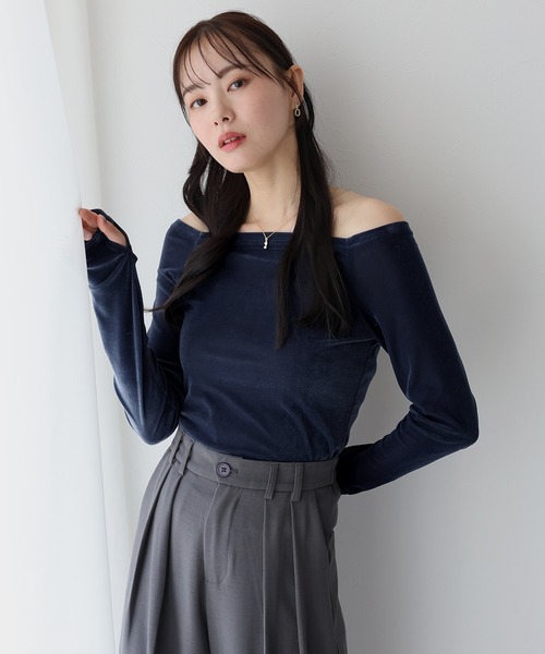 BLUEEAST（ブルーイースト） tシャツ ベロアオフショルTシャツ