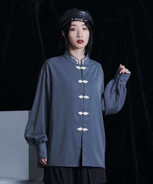 Ellno Loset（エルノロゼット） シャツ チャイナ刺繍ルーズシャツ