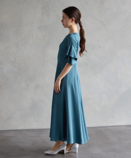 AIMER ワンピース フリルスリーブフレアパーティードレス 結婚式