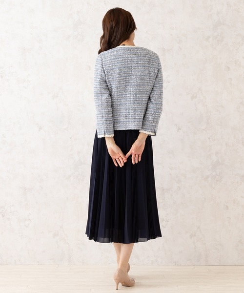 【Yukiki】ローズティアラ　ツイードロングジャケット　ノーカラー Rose Tiara（ローズティアラ） ジャケット ノーカラージャケット