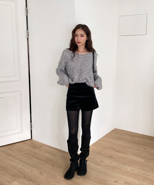 by muni:r パンツ ベロアサイドファスナーショートパンツ レディース