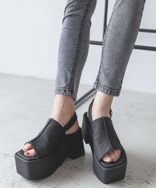【お気にいる】 「JEANASIS」 JEANASIS ヒールサンダル ブラック MEDIUM 靴