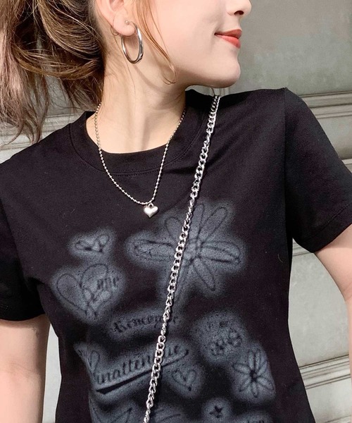 tシャツ 「mily bilet」大人可愛い最旬プリント柄。スプレーライクプリントコンパクトTシャツ（半袖） レディース | mily bilet | 02