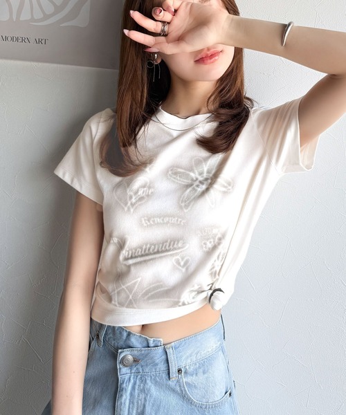 tシャツ 「mily bilet」大人可愛い最旬プリント柄。スプレーライクプリントコンパクトTシャツ（半袖） レディース | mily bilet | 10