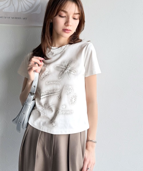 tシャツ 「mily bilet」大人可愛い最旬プリント柄。スプレーライクプリントコンパクトTシャツ（半袖） レディース | mily bilet | 12