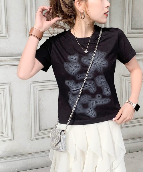 tシャツ 「mily bilet」大人可愛い最旬プリント柄。スプレーライクプリントコンパクトTシャツ（半袖） レディース | mily bilet | 20