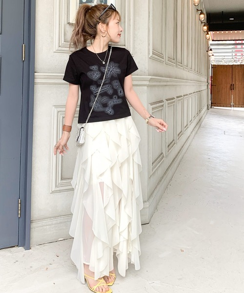 tシャツ 「mily bilet」大人可愛い最旬プリント柄。スプレーライクプリントコンパクトTシャツ（半袖） レディース | mily bilet | 22