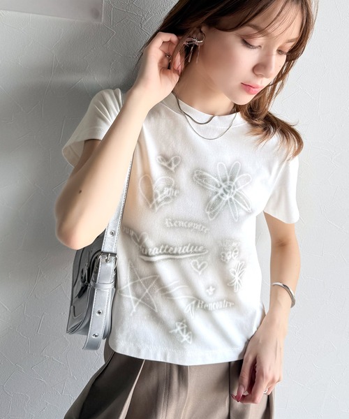 tシャツ 「mily bilet」大人可愛い最旬プリント柄。スプレーライクプリントコンパクトTシャツ（半袖） レディース | mily bilet | 09