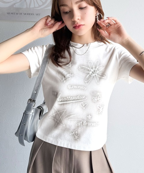tシャツ 「mily bilet」大人可愛い最旬プリント柄。スプレーライクプリントコンパクトTシャツ（半袖） レディース | mily bilet | 08