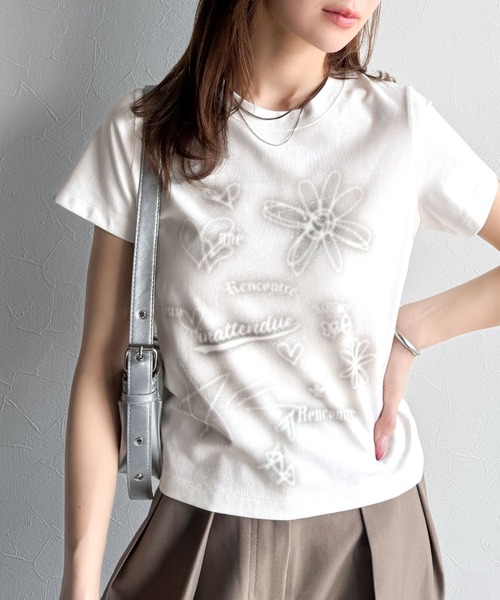 tシャツ 「mily bilet」大人可愛い最旬プリント柄。スプレーライクプリントコンパクトTシャツ（半袖） レディース | mily bilet | 06