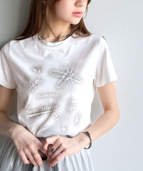 tシャツ 「mily bilet」大人可愛い最旬プリント柄。スプレーライクプリントコンパクトTシャツ（半袖） レディース | mily bilet | 05