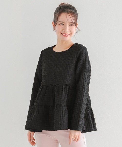 Fit more（フィットモア） 千鳥ジャガードティアードトップス 