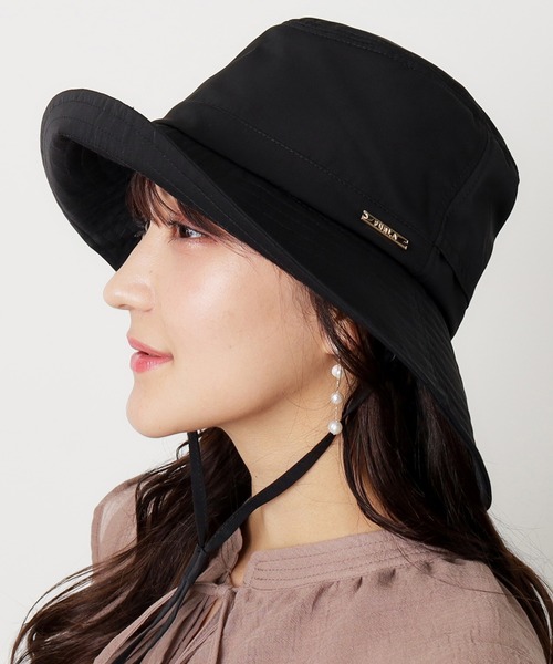 FURLA 帽子 ハット 広つばハット シャンブレー レディース