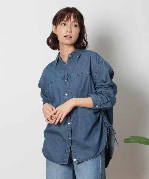 ブラウス シャツ 「SOMETHING」ギャザーデニムシャツ レディース