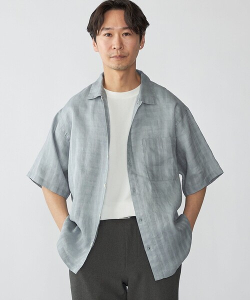ヌキテパ　ラミー スモッキング ショートスリーブ ブラウス　シャツ　半袖　麻 SHIPS（シップス） シャツ 半袖 SHIPS: ラミー ドビー ウィークエンド