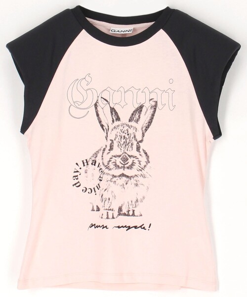 tシャツ GANNI/ガニー Basic Jersey Bunny Raglan T / T4159 / フレンチスリーブ フロントプリントTシャツ