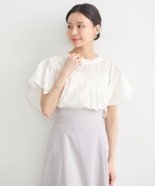 earth music&ecology ブラウス シャツ フリルピンタック半袖