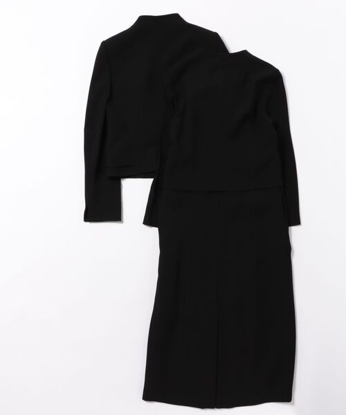 セレモニースーツ セットアップ 「喪服」「前開き」ノーカラージャケット＆セミフレア レディースワンピース「大きいサイズ有」/ブラックフォーマルの画像