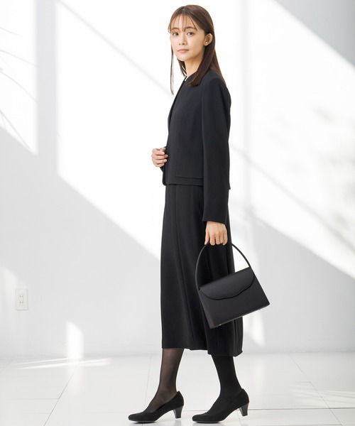 セレモニースーツ セットアップ 「喪服」「前開き」ノーカラージャケット＆セミフレア レディースワンピース「大きいサイズ有」/ブラックフォーマルの画像