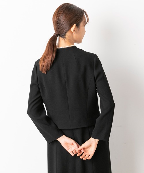セレモニースーツ セットアップ 「喪服」「前開き」ノーカラージャケット＆セミフレア レディースワンピース「大きいサイズ有」/ブラックフォーマルの画像