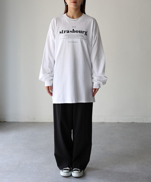 「Riberry」 「GILDAN」長袖カットソー LARGE ホワイト×ブラック レディース