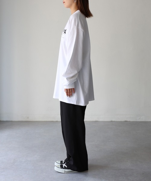 「Riberry」 「GILDAN」長袖カットソー LARGE ホワイト×ブラック レディース