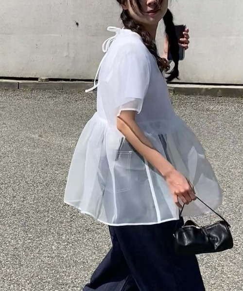 tシャツ シアー切り替えペプラムトップス レディース : ZOZOTOWN Yahoo