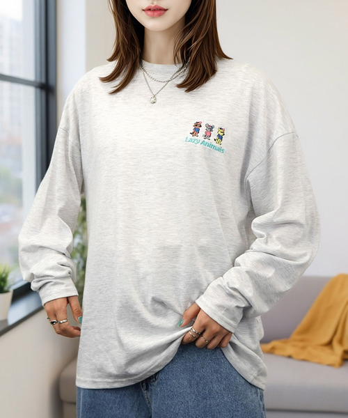 Candlestick tシャツ ゆったり 着やすい ハート レターロゴ 刺繍 ロンT
