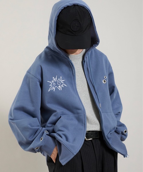 Perushu パーカー ハトメデザイン裏毛ジップパーカー メンズ