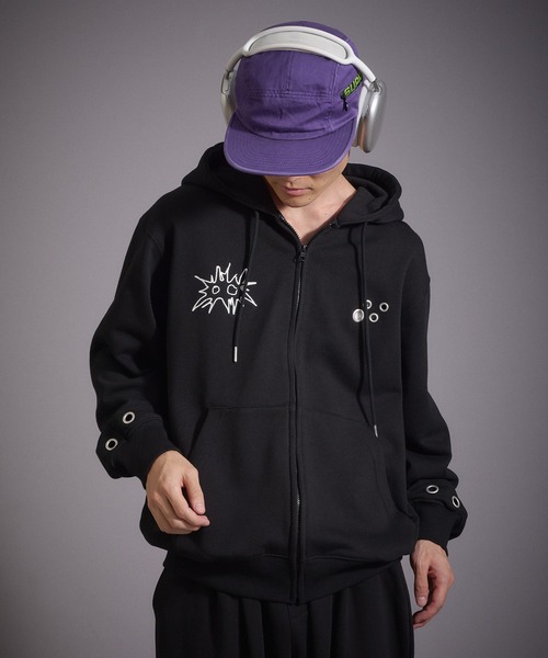 Perushu パーカー ハトメデザイン裏毛ジップパーカー メンズ