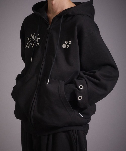 Perushu パーカー ハトメデザイン裏毛ジップパーカー メンズ