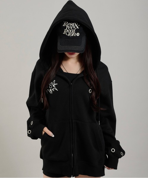 Perushu パーカー ハトメデザイン裏毛ジップパーカー メンズ