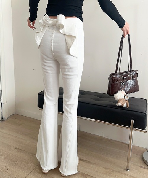 ジーンズ デニム デニムパンツ 「Jasmine」バックリボンベルボトムデニムパンツ レディース | Jasmine Grandiflorum