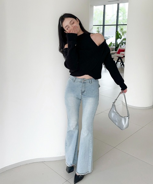 ジーンズ デニム デニムパンツ 「Jasmine」バックリボンベルボトムデニムパンツ レディース | Jasmine Grandiflorum | 17