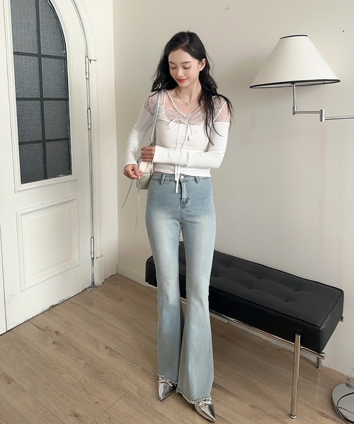 ジーンズ デニム デニムパンツ 「Jasmine」バックリボンベルボトムデニムパンツ レディース | Jasmine Grandiflorum | 10