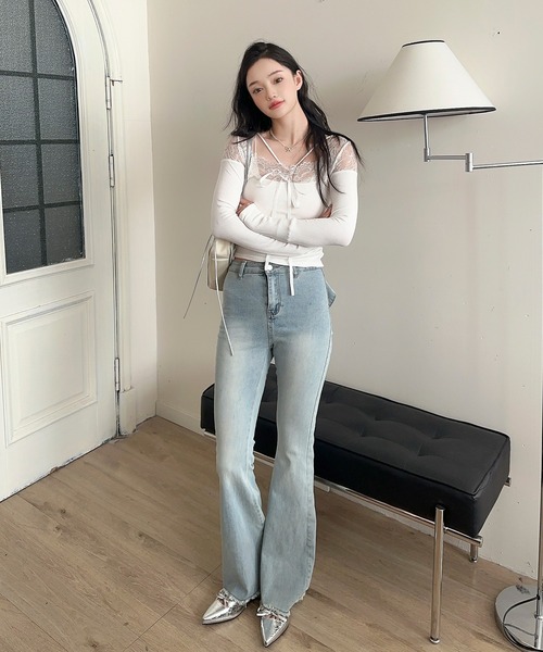 ジーンズ デニム デニムパンツ 「Jasmine」バックリボンベルボトムデニムパンツ レディース | Jasmine Grandiflorum | 11