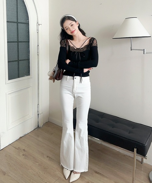 ジーンズ デニム デニムパンツ 「Jasmine」バックリボンベルボトムデニムパンツ レディース | Jasmine Grandiflorum | 05