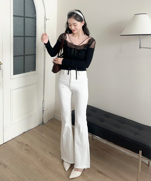 ジーンズ デニム デニムパンツ 「Jasmine」バックリボンベルボトムデニムパンツ レディース | Jasmine Grandiflorum | 06