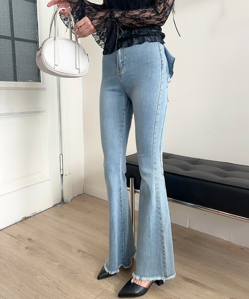 ジーンズ デニム デニムパンツ 「Jasmine」バックリボンベルボトムデニムパンツ レディース | Jasmine Grandiflorum | 22
