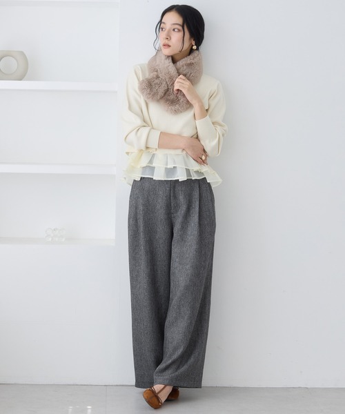 VIS（ビス） パンツ ツイード2タックワイドパンツ レディース