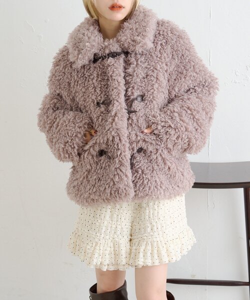w closet モコモコプードルアウター ピンク w closet（ダブルクローゼット） コート アウター モコモコプードル