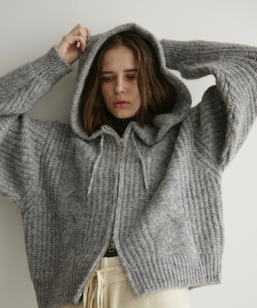 apart by lowrys - アパートバイローリーズ　ケーブルパーカーカーディガン LOSCa カーディガン ケーブル編みダブルジップニットパーカー
