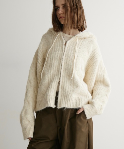 apart by lowrys - アパートバイローリーズ　ケーブルパーカーカーディガン LOSCa カーディガン ケーブル編みダブルジップニットパーカー