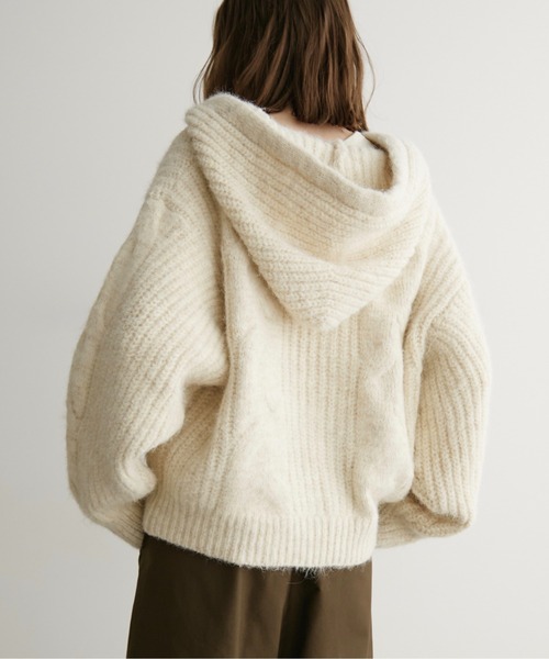 apart by lowrys - アパートバイローリーズ　ケーブルパーカーカーディガン LOSCa カーディガン ケーブル編みダブルジップニットパーカー